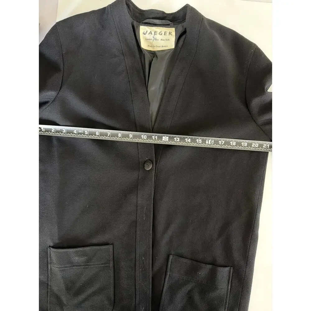 Vintage Jaeger Black Wool Crepe Blazer Jacket Minimalist Modernist Dark Academia